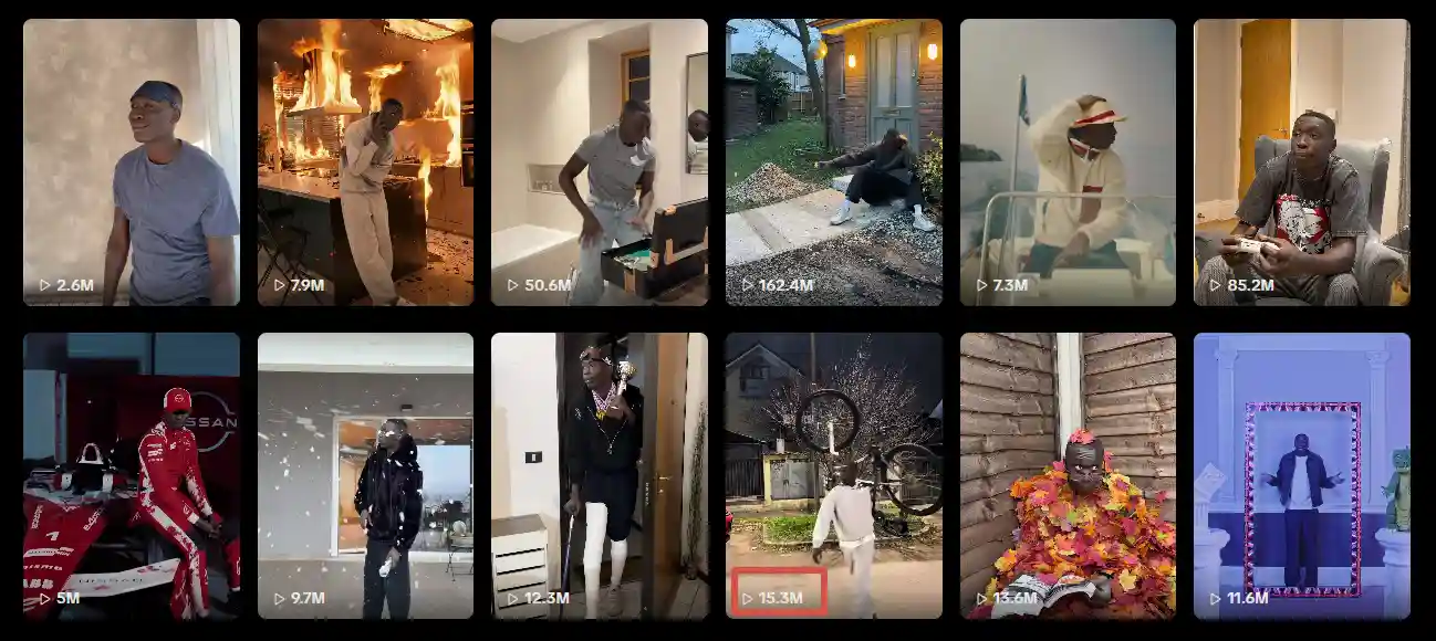 Grille des likes des vidéos TikTok